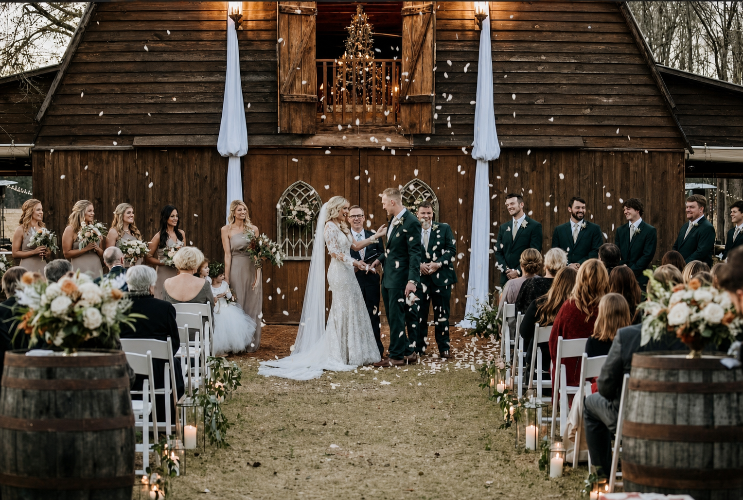 A wedding ceremony outside the WildHorse barn